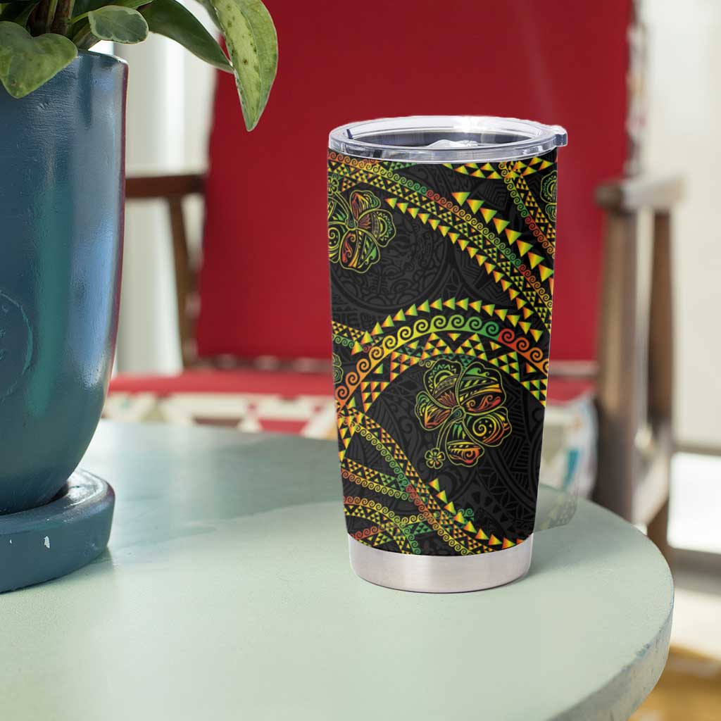 Hawaiian Kakau Art and Hisbiscus Tattoo Tumbler Cup Tribal Pattern-Reggae Style - Polynesian Pride