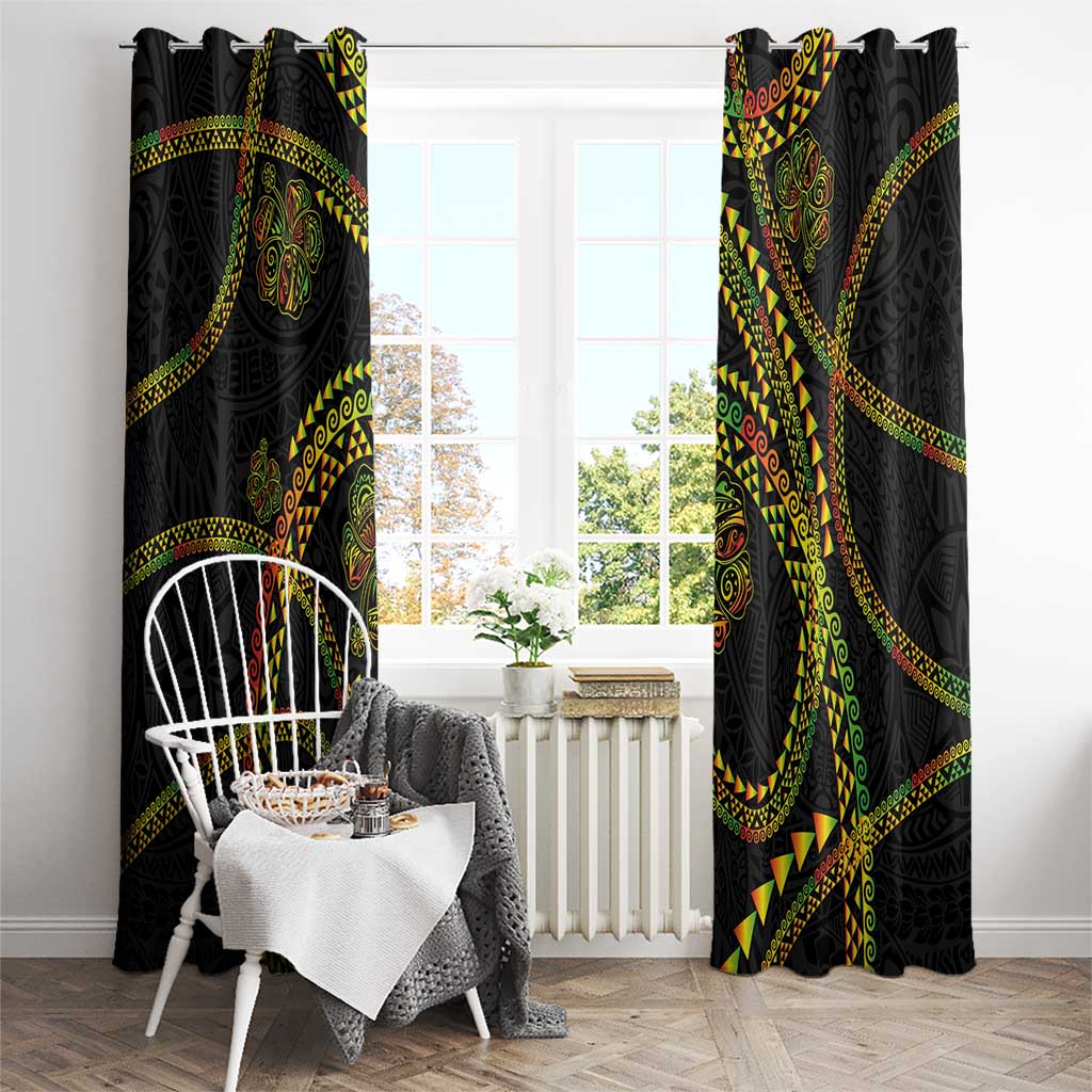 Hawaiian Kakau Art and Hisbiscus Tattoo Window Curtain Tribal Pattern-Reggae Style - Polynesian Pride