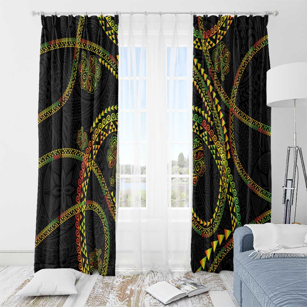 Hawaiian Kakau Art and Hisbiscus Tattoo Window Curtain Tribal Pattern-Reggae Style - Polynesian Pride