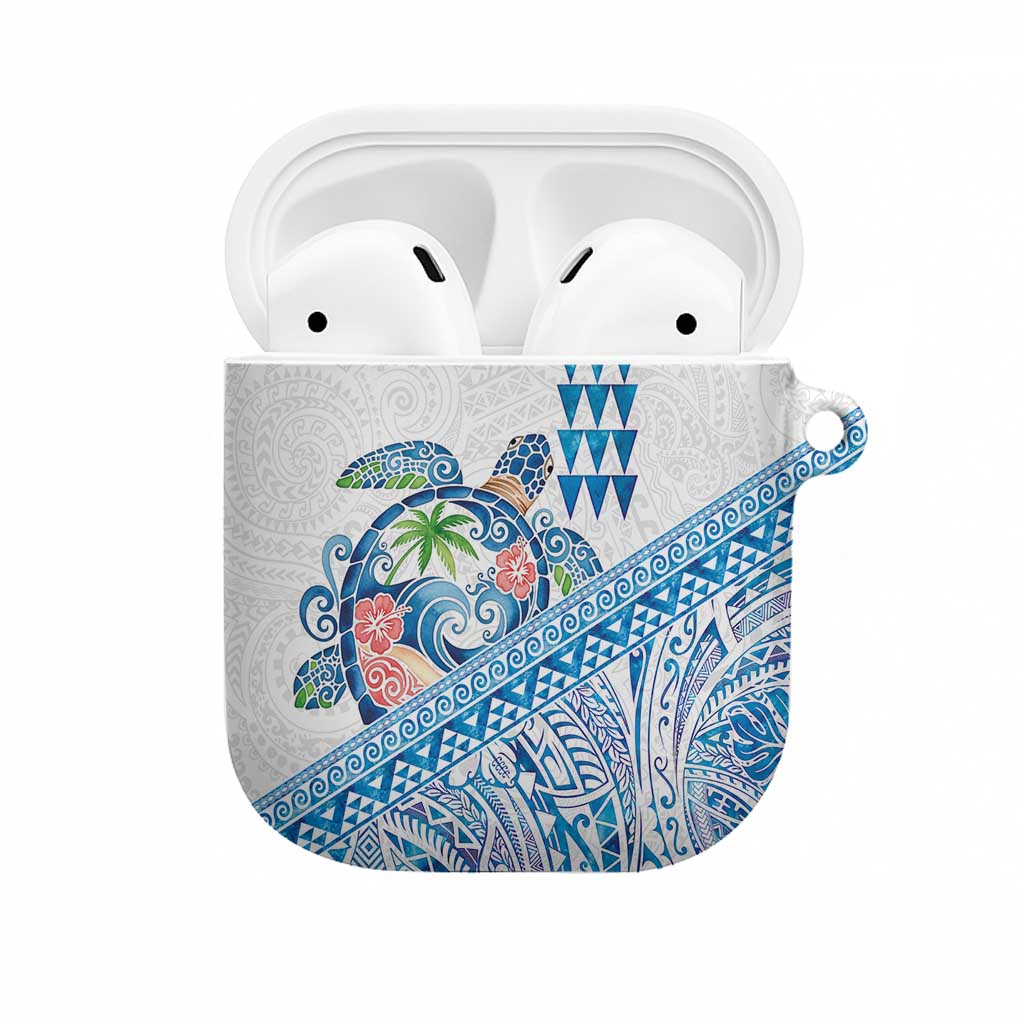 Hawaiian Abstract Sea Turtle AirPods Case Polynesian Tapa Art and Kakau Tattoo White WaterColor - Polynesian Pride
