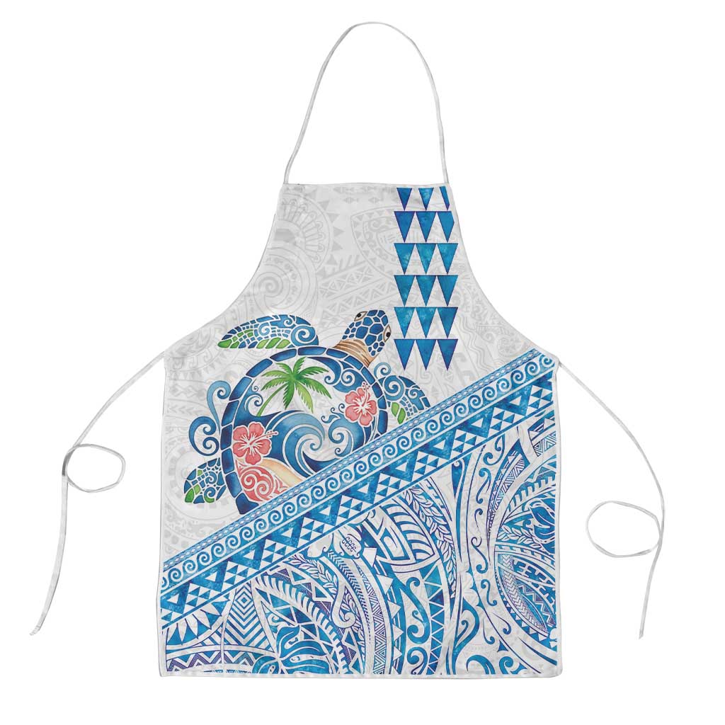 Hawaiian Abstract Sea Turtle Apron Polynesian Tapa Art and Kakau Tattoo White WaterColor - Polynesian Pride