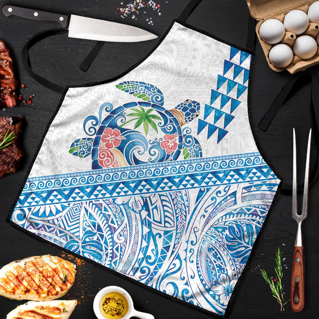 Hawaiian Abstract Sea Turtle Apron Polynesian Tapa Art and Kakau Tattoo White WaterColor - Polynesian Pride