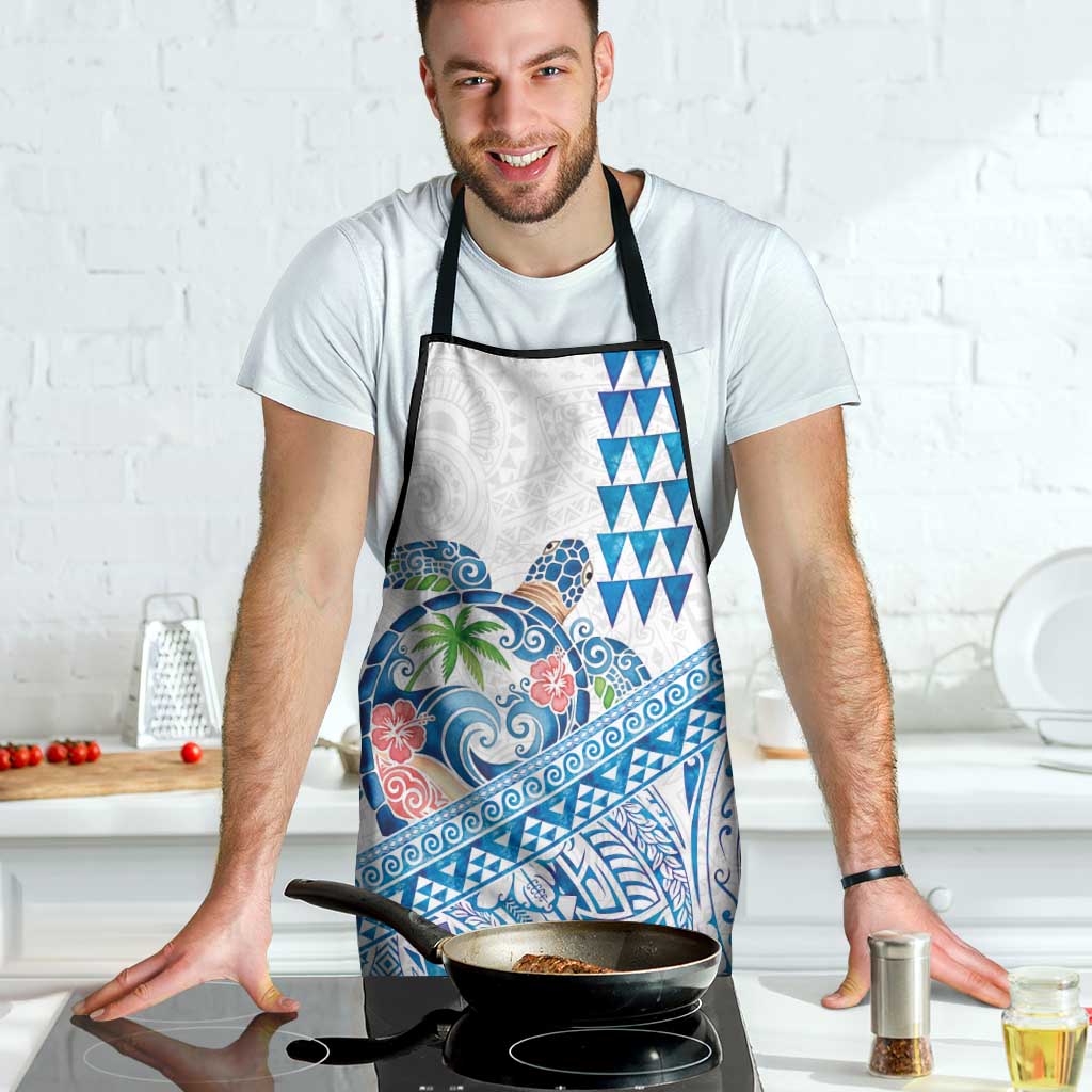 Hawaiian Abstract Sea Turtle Apron Polynesian Tapa Art and Kakau Tattoo White WaterColor - Polynesian Pride