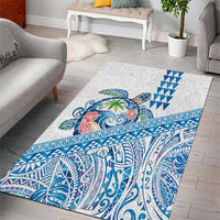 Hawaiian Abstract Sea Turtle Area Rug Polynesian Tapa Art and Kakau Tattoo White WaterColor - Polynesian Pride