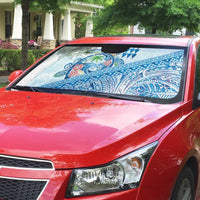 Hawaiian Abstract Sea Turtle Auto Sun Shade Polynesian Tapa Art and Kakau Tattoo White WaterColor - Polynesian Pride