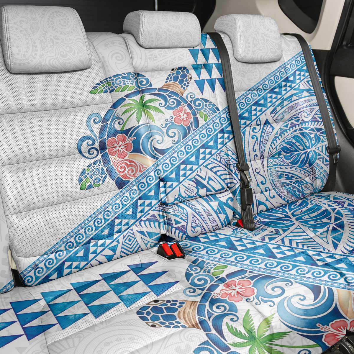 Hawaiian Abstract Sea Turtle Back Car Seat Cover Polynesian Tapa Art and Kakau Tattoo White WaterColor - Polynesian Pride