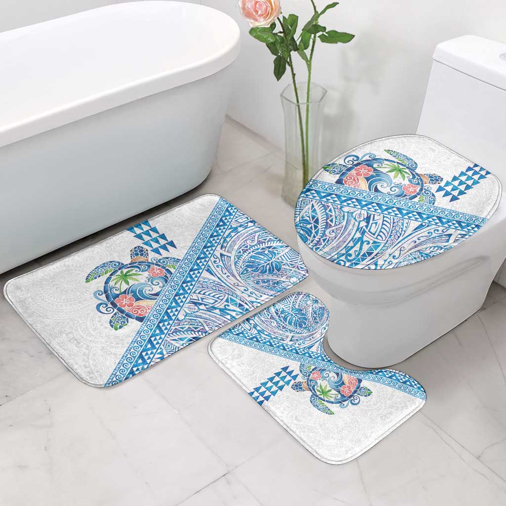 Hawaiian Abstract Sea Turtle Bathroom Set Polynesian Tapa Art and Kakau Tattoo White WaterColor - Polynesian Pride