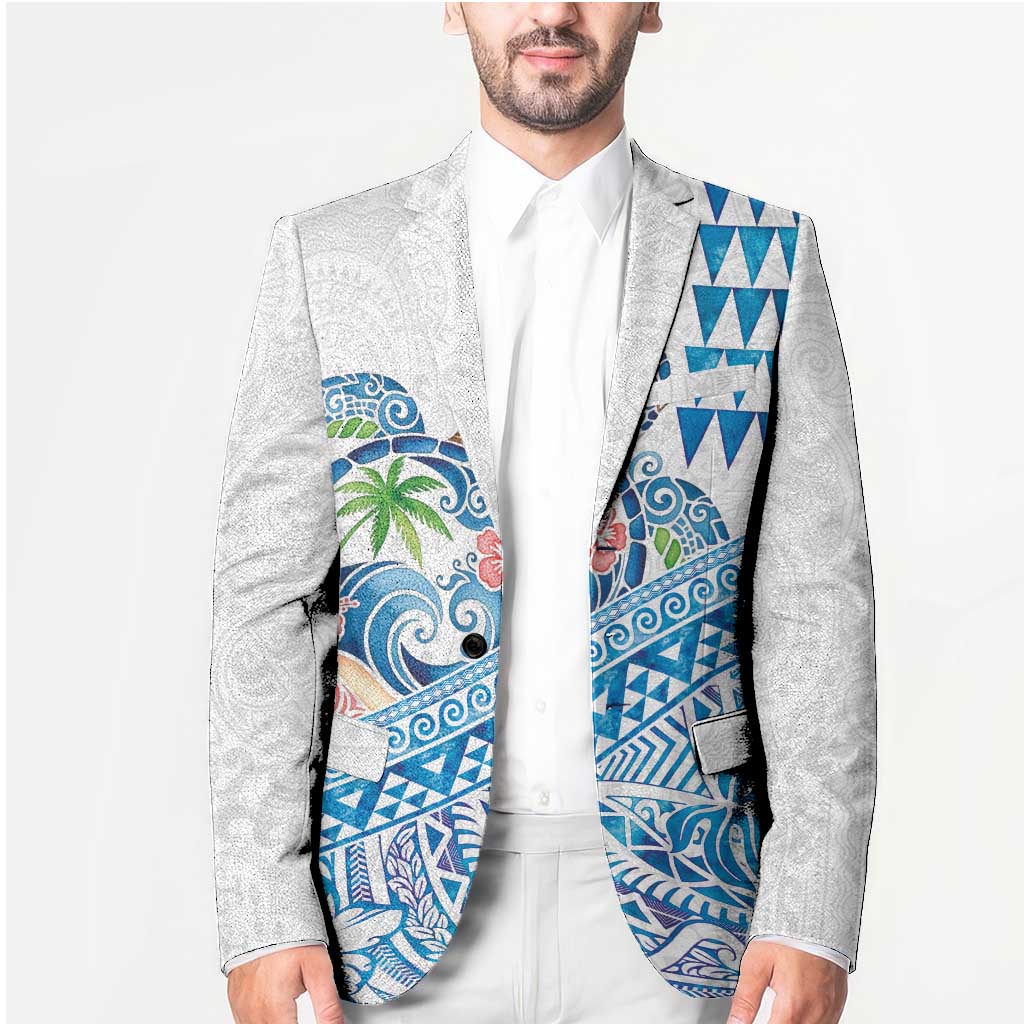 Hawaiian Abstract Sea Turtle Blazer Polynesian Tapa Art and Kakau Tattoo White WaterColor - Polynesian Pride