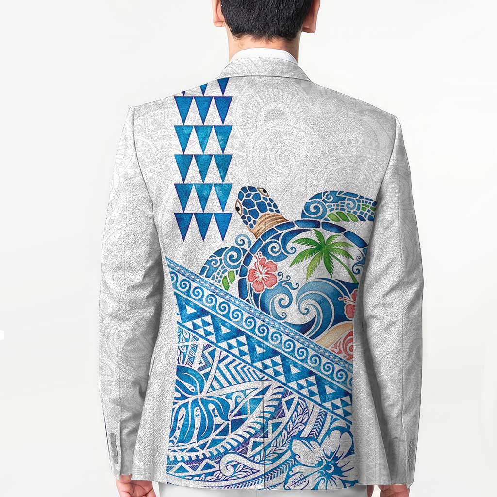 Hawaiian Abstract Sea Turtle Blazer Polynesian Tapa Art and Kakau Tattoo White WaterColor - Polynesian Pride