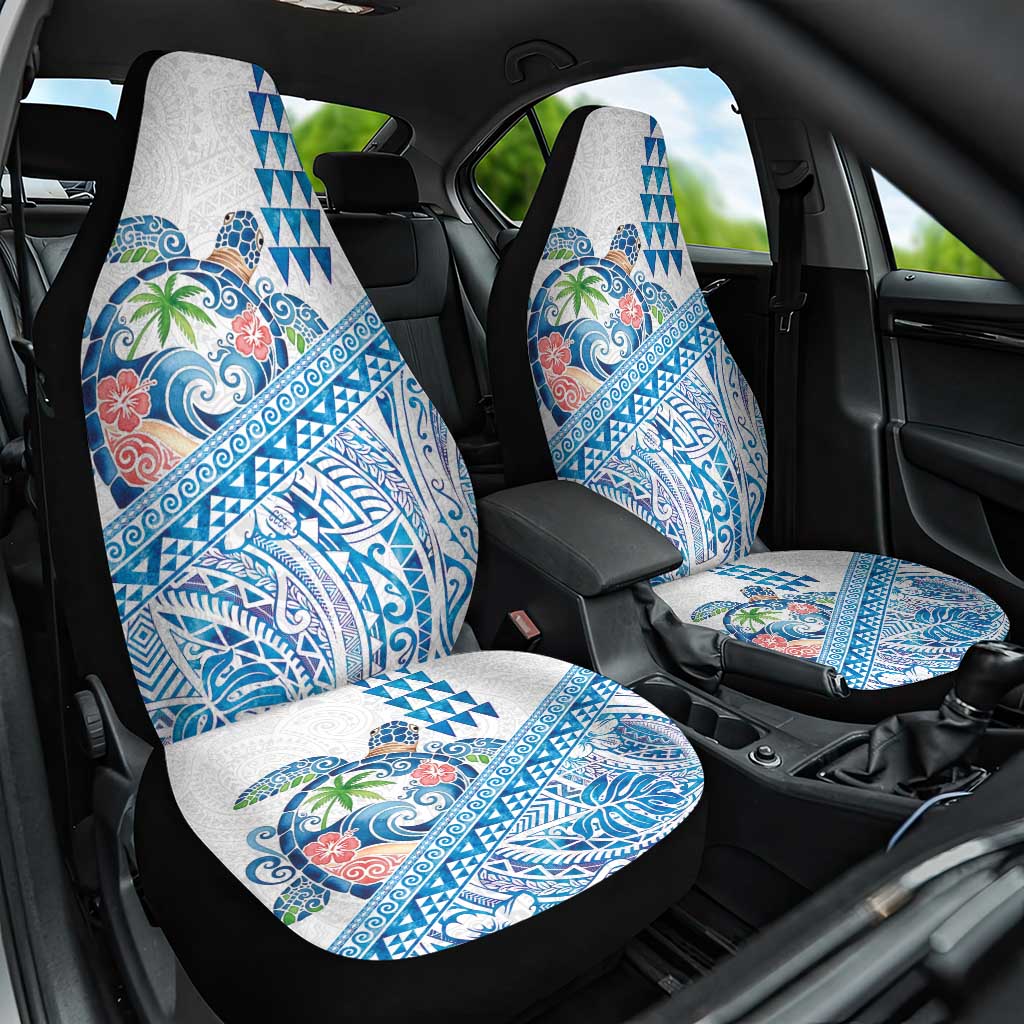 Hawaiian Abstract Sea Turtle Car Seat Cover Polynesian Tapa Art and Kakau Tattoo White WaterColor - Polynesian Pride