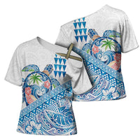 Hawaiian Abstract Sea Turtle Cross Shoulder Shirt Polynesian Tapa Art and Kakau Tattoo White WaterColor - Polynesian Pride