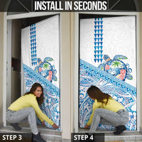 Hawaiian Abstract Sea Turtle Door Cover Polynesian Tapa Art and Kakau Tattoo White WaterColor - Polynesian Pride