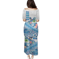 Hawaiian Abstract Sea Turtle Family Matching Puletasi and Hawaiian Shirt Polynesian Tapa Art and Kakau Tattoo White WaterColor - Polynesian Pride