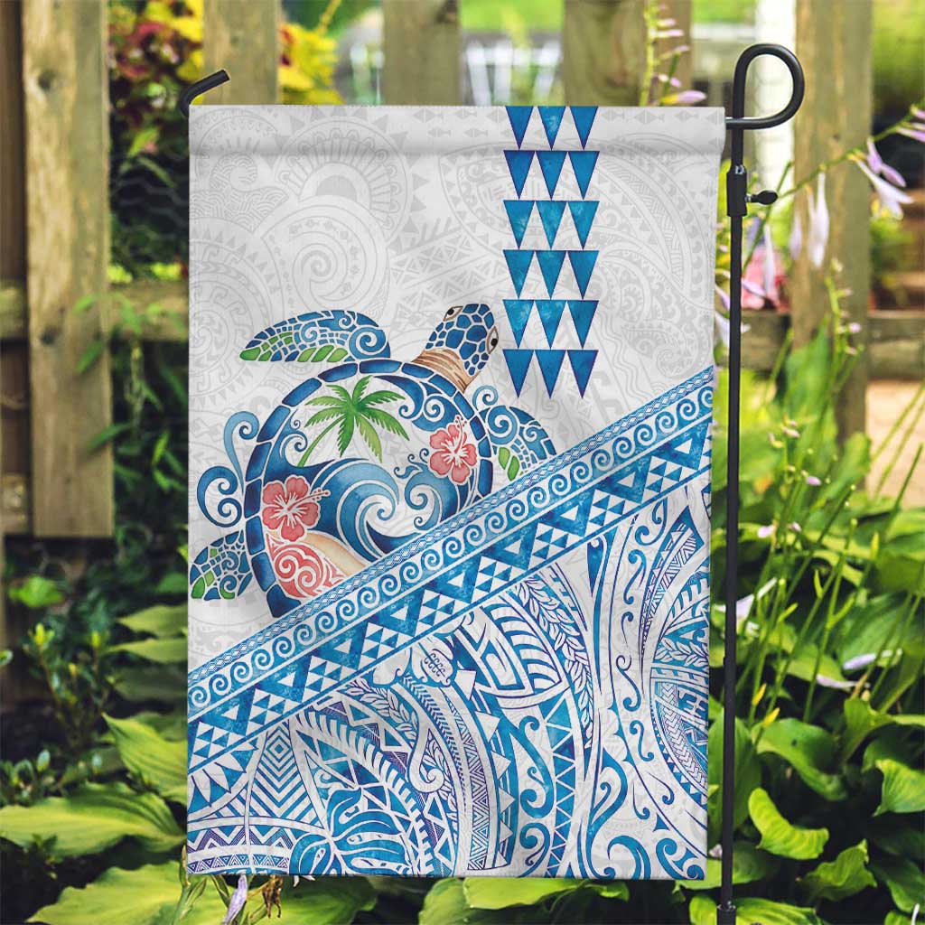 Hawaiian Abstract Sea Turtle Garden Flag Polynesian Tapa Art and Kakau Tattoo White WaterColor - Polynesian Pride