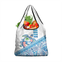 Hawaiian Abstract Sea Turtle Grocery Bag Polynesian Tapa Art and Kakau Tattoo White WaterColor - Polynesian Pride