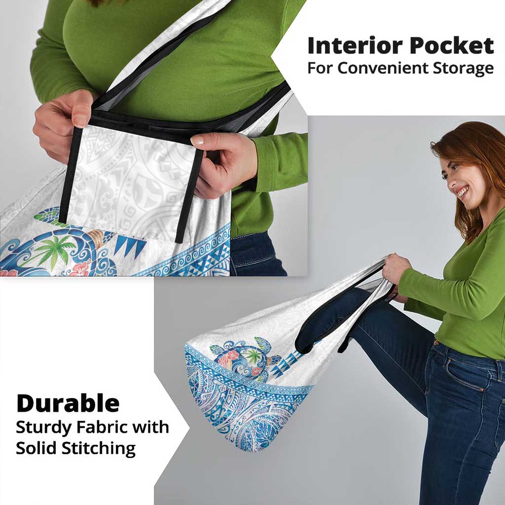 Hawaiian Abstract Sea Turtle Grocery Bag Polynesian Tapa Art and Kakau Tattoo White WaterColor - Polynesian Pride