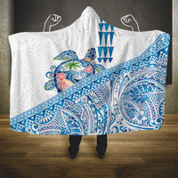 Hawaiian Abstract Sea Turtle Hooded Blanket Polynesian Tapa Art and Kakau Tattoo White WaterColor - Polynesian Pride