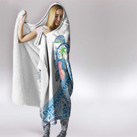 Hawaiian Abstract Sea Turtle Hooded Blanket Polynesian Tapa Art and Kakau Tattoo White WaterColor - Polynesian Pride