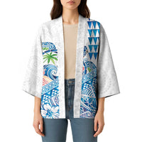 Hawaiian Abstract Sea Turtle Kimono Polynesian Tapa Art and Kakau Tattoo White WaterColor - Polynesian Pride