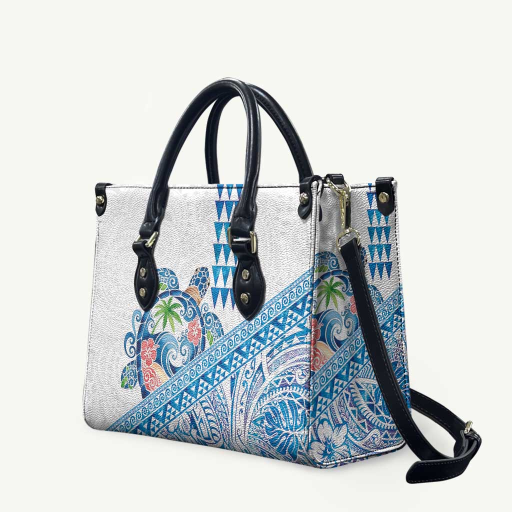 Hawaiian Abstract Sea Turtle Leather Bag Polynesian Tapa Art and Kakau Tattoo White WaterColor - Polynesian Pride