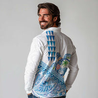 Hawaiian Abstract Sea Turtle Long Sleeve Polo Shirt Polynesian Tapa Art and Kakau Tattoo White WaterColor - Polynesian Pride