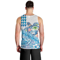 Hawaiian Abstract Sea Turtle Men Tank Top Polynesian Tapa Art and Kakau Tattoo White WaterColor - Polynesian Pride