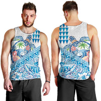 Hawaiian Abstract Sea Turtle Men Tank Top Polynesian Tapa Art and Kakau Tattoo White WaterColor - Polynesian Pride