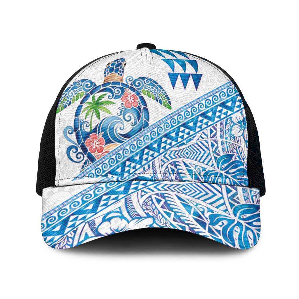 Hawaiian Abstract Sea Turtle Mesh Trucker Cap Polynesian Tapa Art and Kakau Tattoo White WaterColor - Polynesian Pride