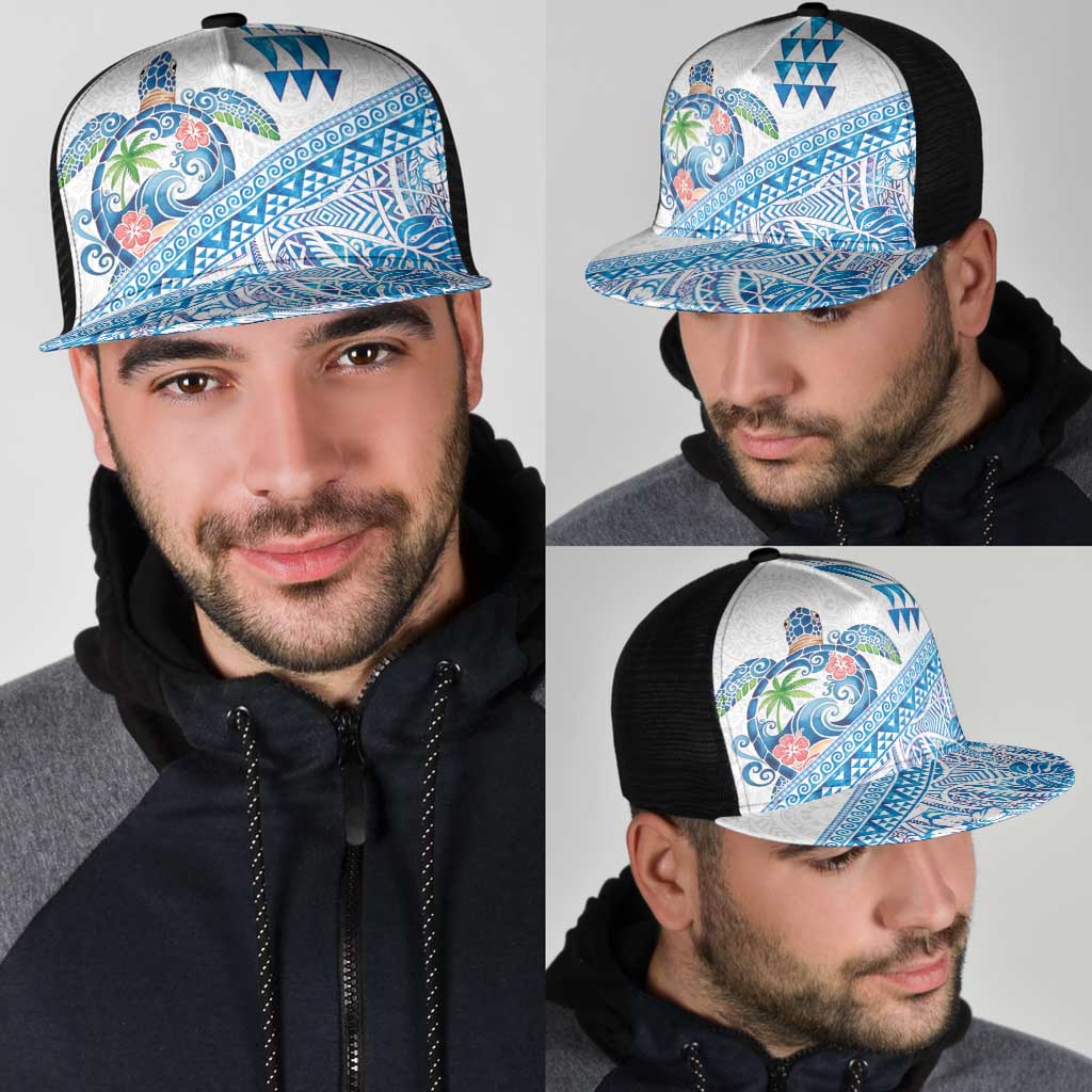 Hawaiian Abstract Sea Turtle Mesh Trucker Cap Polynesian Tapa Art and Kakau Tattoo White WaterColor - Polynesian Pride