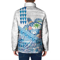 Hawaiian Abstract Sea Turtle Padded Jacket Polynesian Tapa Art and Kakau Tattoo White WaterColor - Polynesian Pride