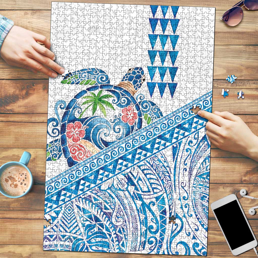 Hawaiian Abstract Sea Turtle Puzzle Polynesian Tapa Art and Kakau Tattoo White WaterColor - Polynesian Pride