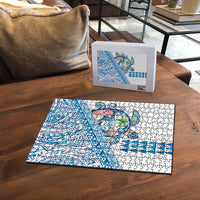 Hawaiian Abstract Sea Turtle Puzzle Polynesian Tapa Art and Kakau Tattoo White WaterColor - Polynesian Pride