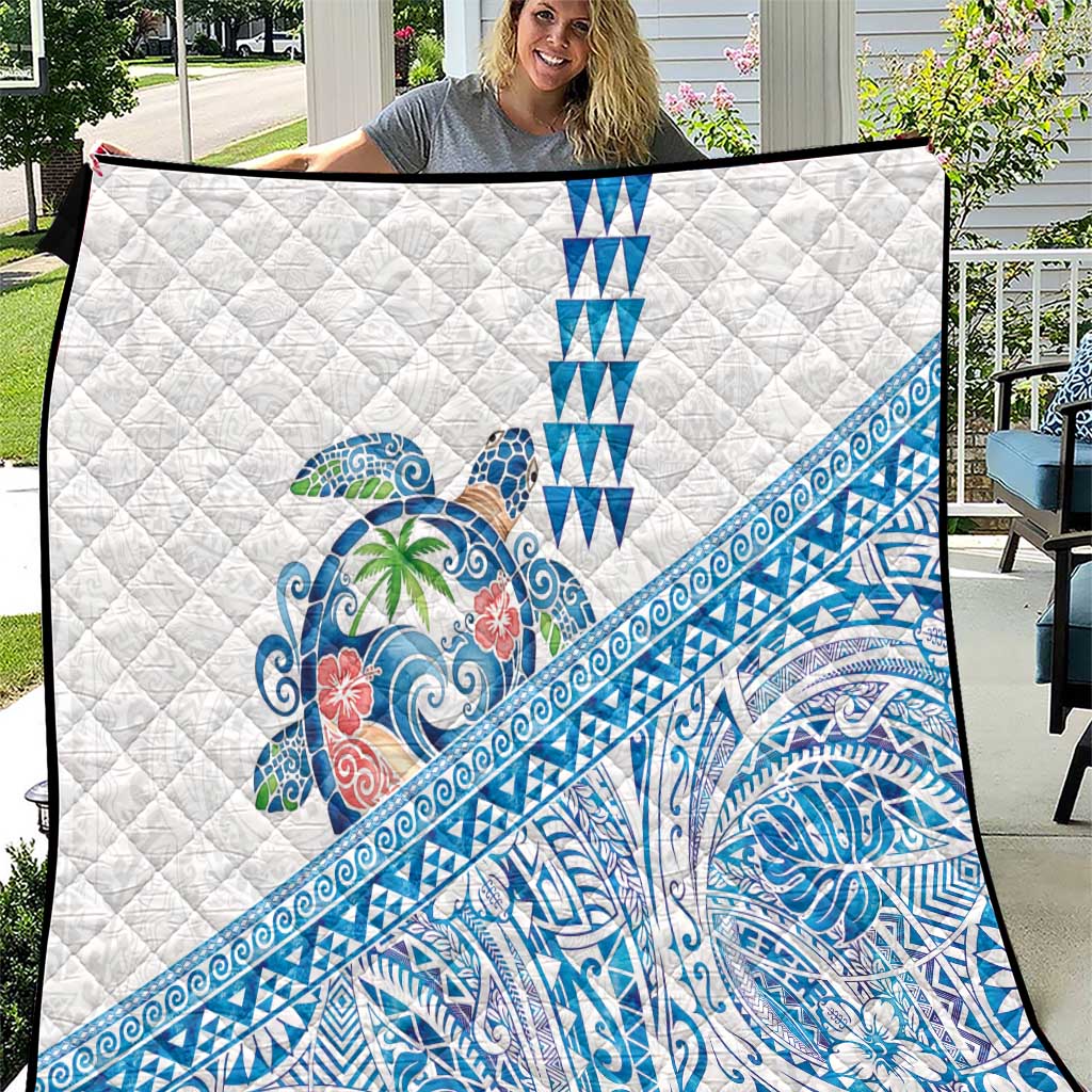 Hawaiian Abstract Sea Turtle Quilt Polynesian Tapa Art and Kakau Tattoo White WaterColor - Polynesian Pride