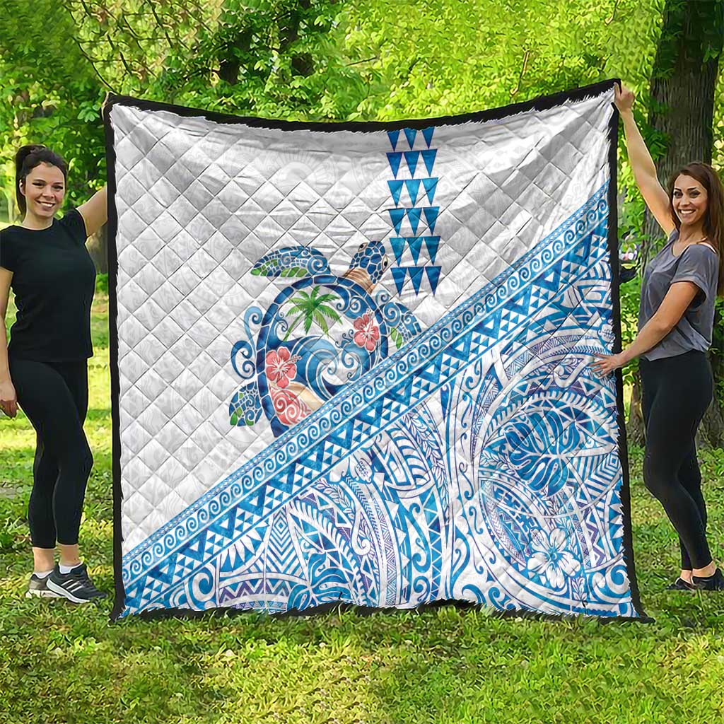 Hawaiian Abstract Sea Turtle Quilt Polynesian Tapa Art and Kakau Tattoo White WaterColor - Polynesian Pride