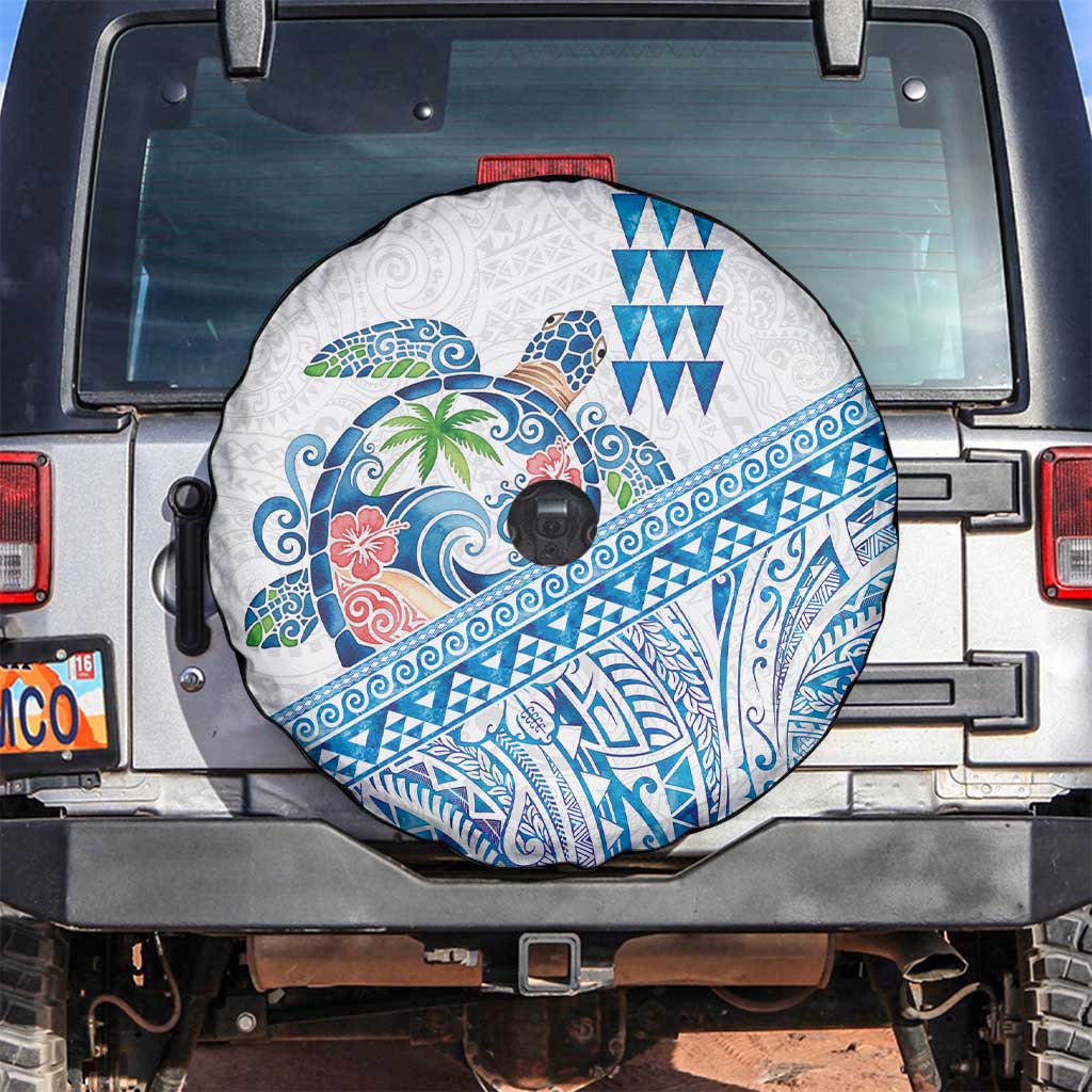 Hawaiian Abstract Sea Turtle Spare Tire Cover Polynesian Tapa Art and Kakau Tattoo White WaterColor - Polynesian Pride