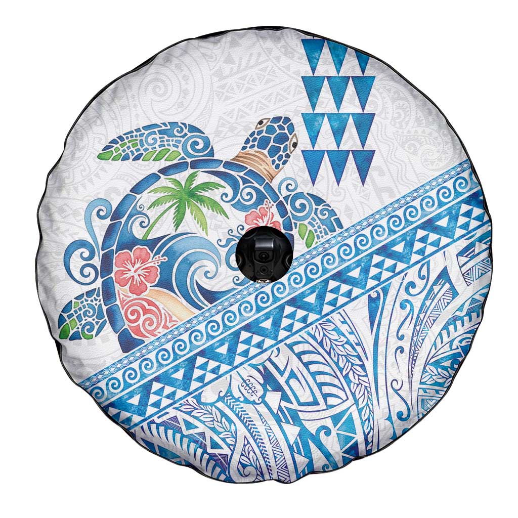 Hawaiian Abstract Sea Turtle Spare Tire Cover Polynesian Tapa Art and Kakau Tattoo White WaterColor - Polynesian Pride