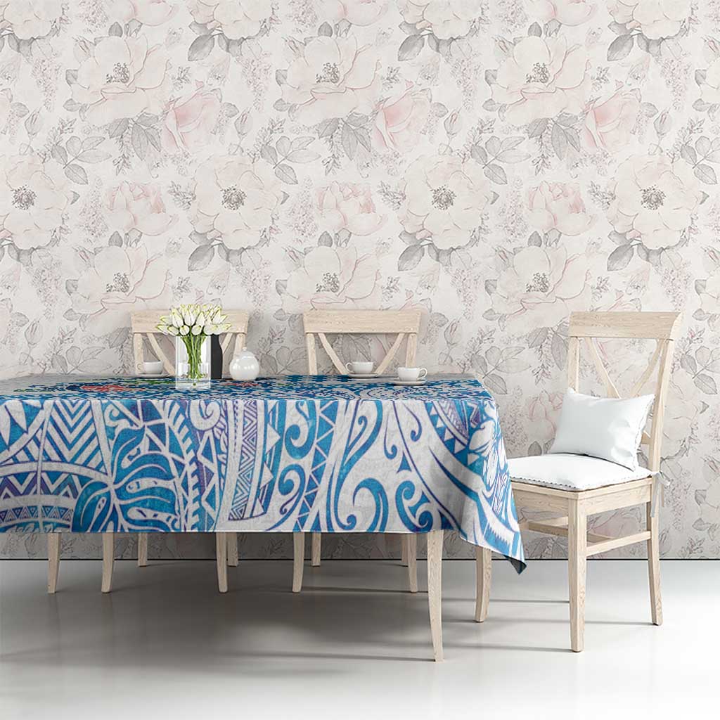 Hawaiian Abstract Sea Turtle Tablecloth Polynesian Tapa Art and Kakau Tattoo White WaterColor - Polynesian Pride