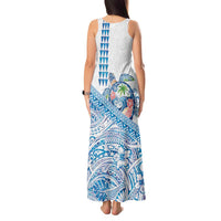 Hawaiian Abstract Sea Turtle Tank Maxi Dress Polynesian Tapa Art and Kakau Tattoo White WaterColor - Polynesian Pride