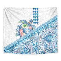 Hawaiian Abstract Sea Turtle Tapestry Polynesian Tapa Art and Kakau Tattoo White WaterColor - Polynesian Pride