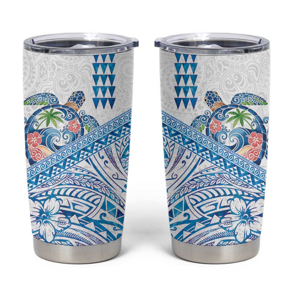 Hawaiian Abstract Sea Turtle Tumbler Cup Polynesian Tapa Art and Kakau Tattoo White WaterColor - Polynesian Pride
