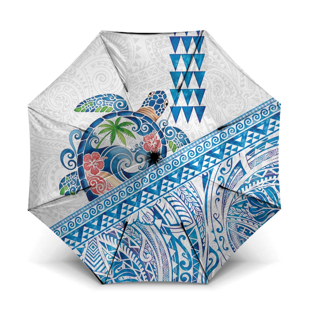 Hawaiian Abstract Sea Turtle Umbrella Polynesian Tapa Art and Kakau Tattoo White WaterColor - Polynesian Pride
