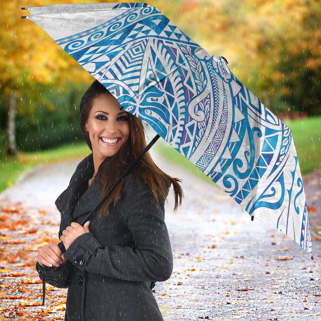 Hawaiian Abstract Sea Turtle Umbrella Polynesian Tapa Art and Kakau Tattoo White WaterColor - Polynesian Pride