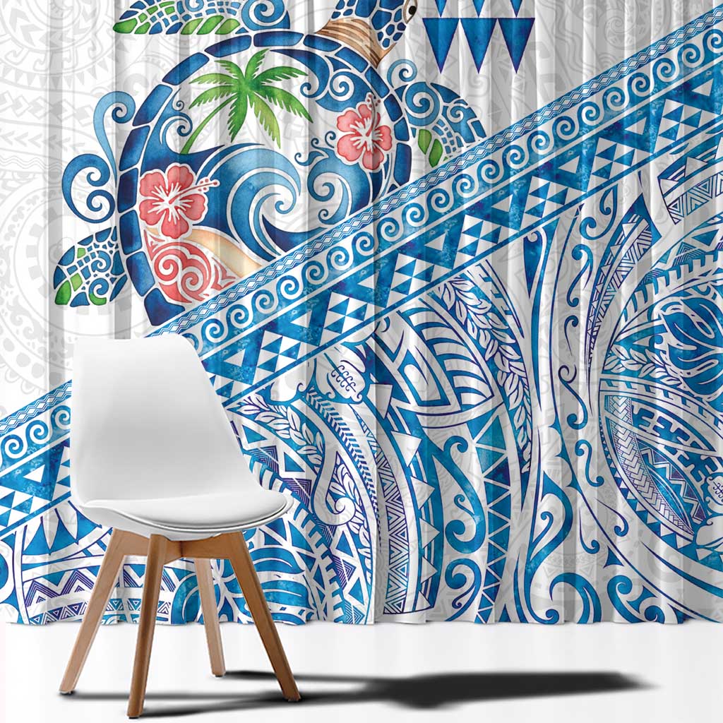 Hawaiian Abstract Sea Turtle Window Curtain Polynesian Tapa Art and Kakau Tattoo White WaterColor - Polynesian Pride