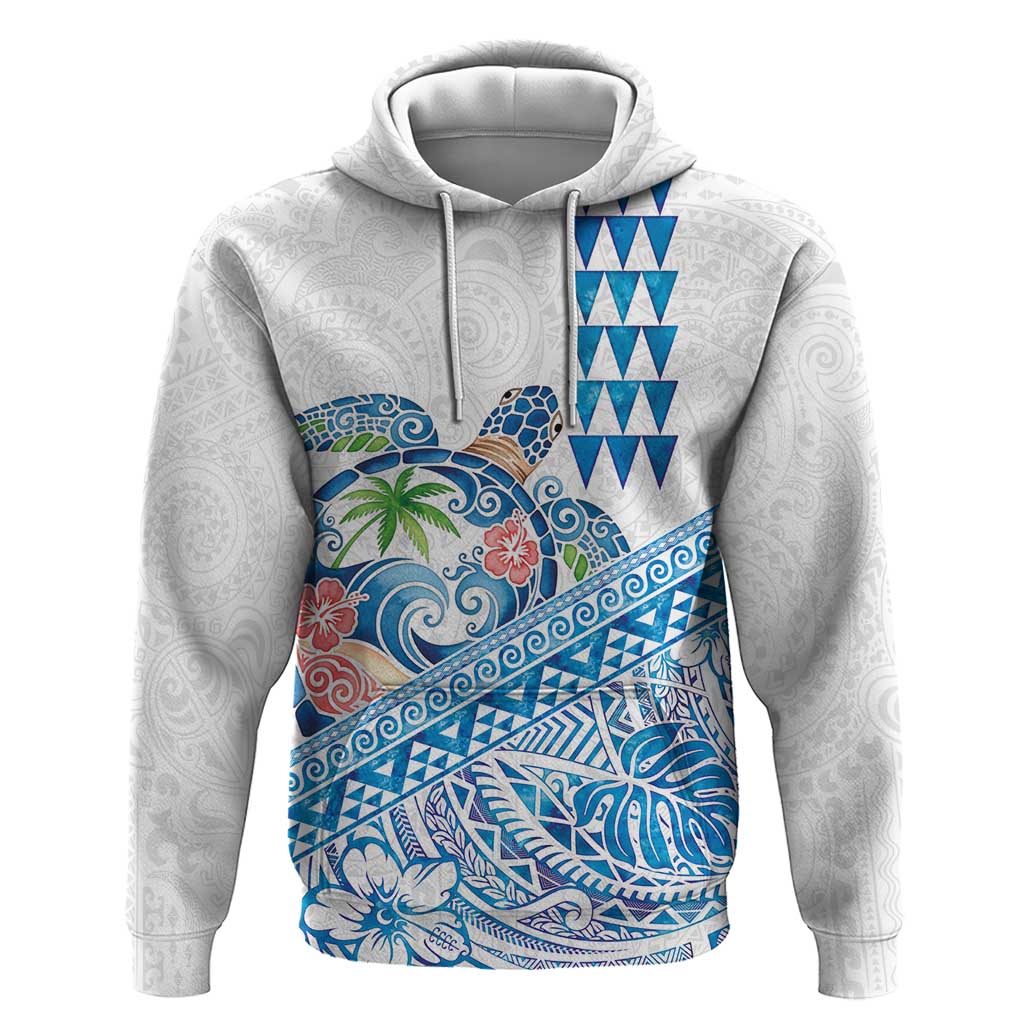 Hawaiian Abstract Sea Turtle Zip Hoodie Polynesian Tapa Art and Kakau Tattoo White WaterColor - Polynesian Pride