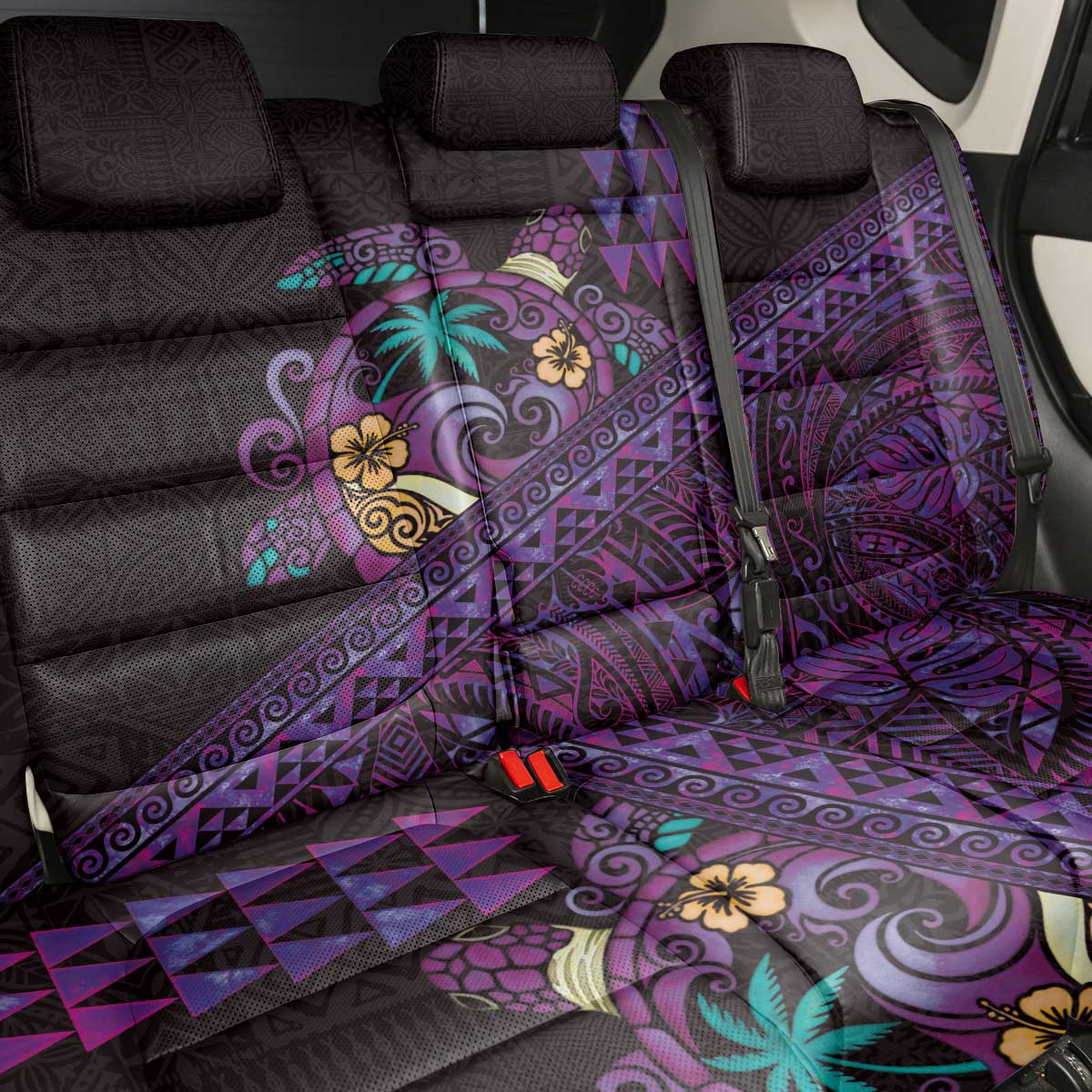 Hawaiian Abstract Sea Turtle Back Car Seat Cover Polynesian Tapa Art and Kakau Tattoo Purple WaterColor - Polynesian Pride