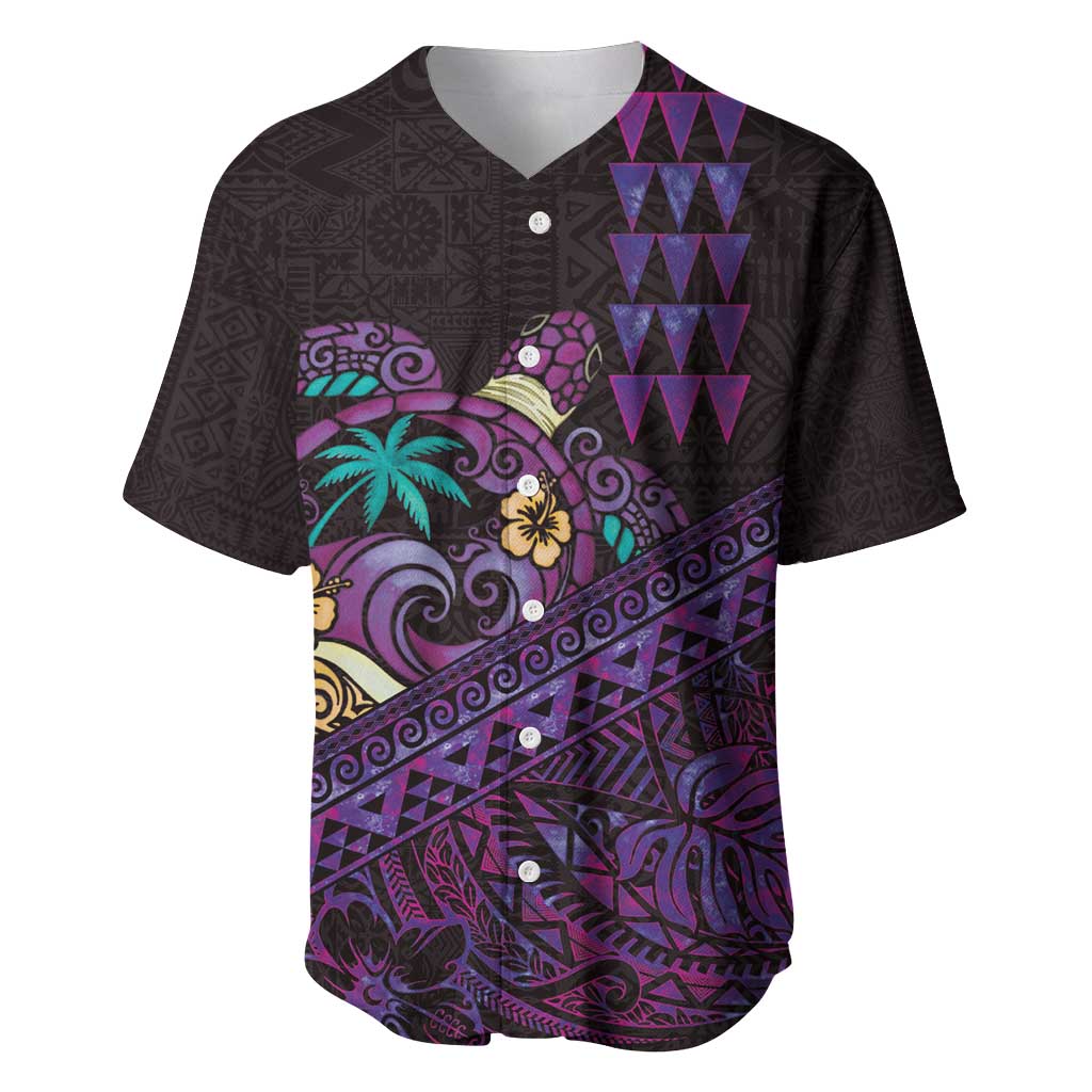 Hawaiian Abstract Sea Turtle Baseball Jersey Polynesian Tapa Art and Kakau Tattoo Purple WaterColor - Polynesian Pride