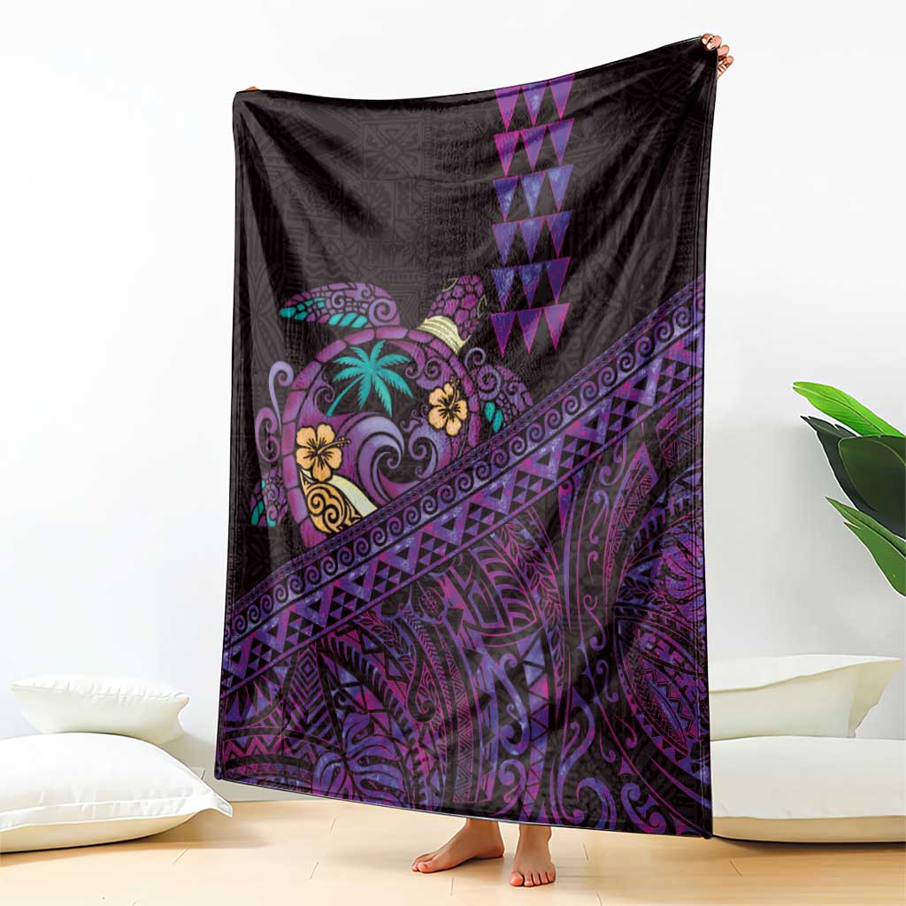 Hawaiian Abstract Sea Turtle Blanket Polynesian Tapa Art and Kakau Tattoo Purple WaterColor - Polynesian Pride