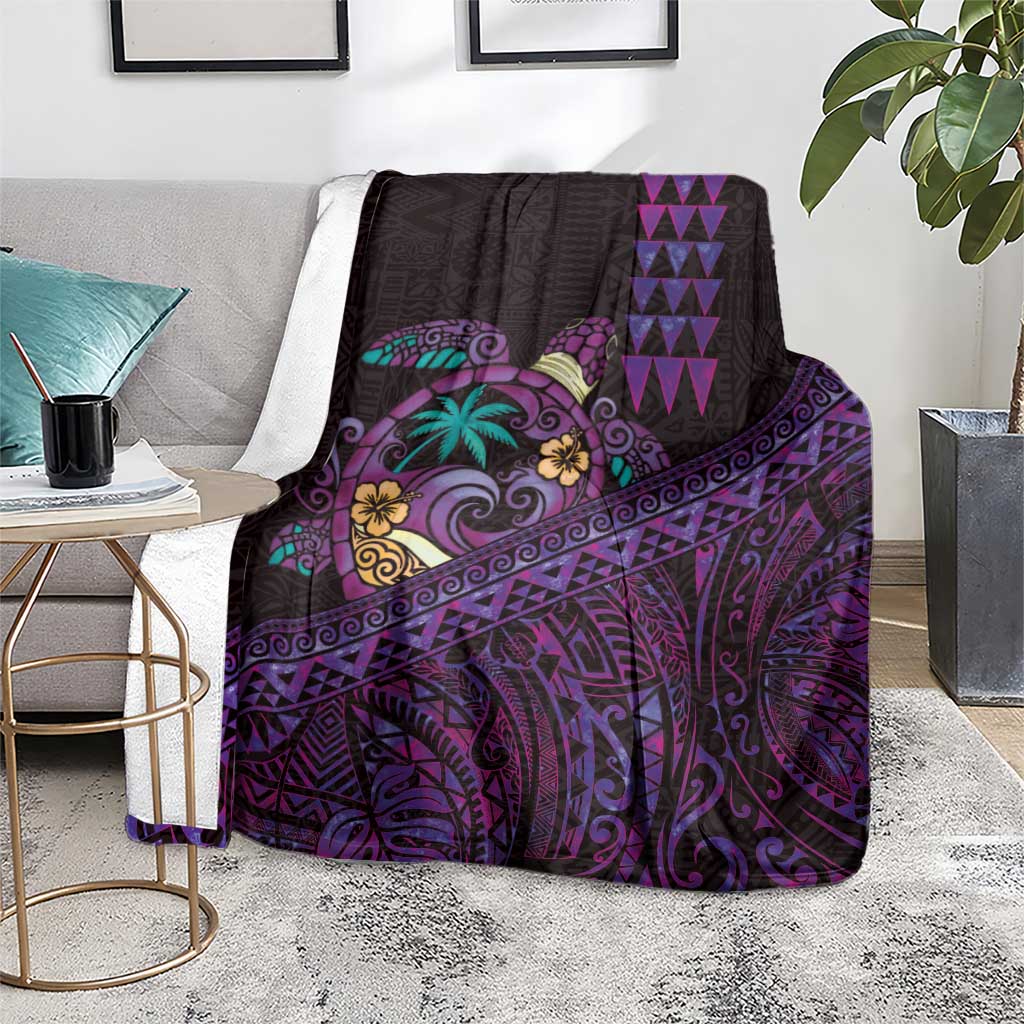 Hawaiian Abstract Sea Turtle Blanket Polynesian Tapa Art and Kakau Tattoo Purple WaterColor - Polynesian Pride