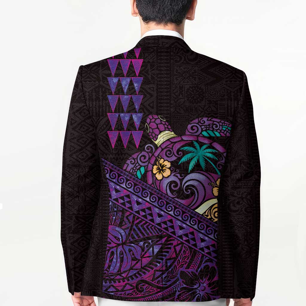 Hawaiian Abstract Sea Turtle Blazer Polynesian Tapa Art and Kakau Tattoo Purple WaterColor - Polynesian Pride