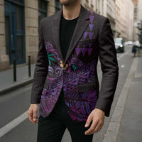 Hawaiian Abstract Sea Turtle Blazer Polynesian Tapa Art and Kakau Tattoo Purple WaterColor - Polynesian Pride